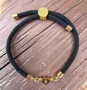 Black Rope Letter "B" Gold Heart Bead Bracelet Women Minimalist Adjustable